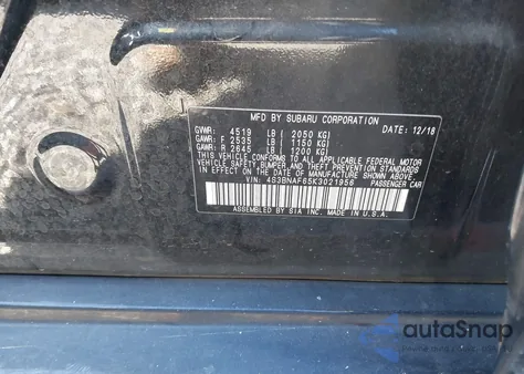 2019 Subaru Legacy 2.5I Premium из США, поврежденный, VIN 4S3BNAF65K3021956